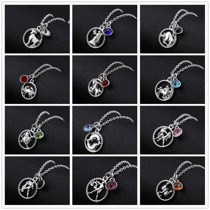 Skyrim Twelve Constellations Charm Necklace For Women Girl Zodiac Signs Jewelry Astrology Chokers Necklace Cancer Virgo Pisces 15