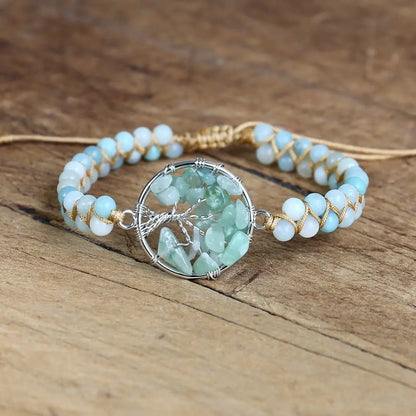 Amazonite Stone Tree of Life Bracelet Yoga Energy Chakra String Beads Braided Charm Bracelet Women Men Handmade Jewelry - Mystic Oasis Gifts