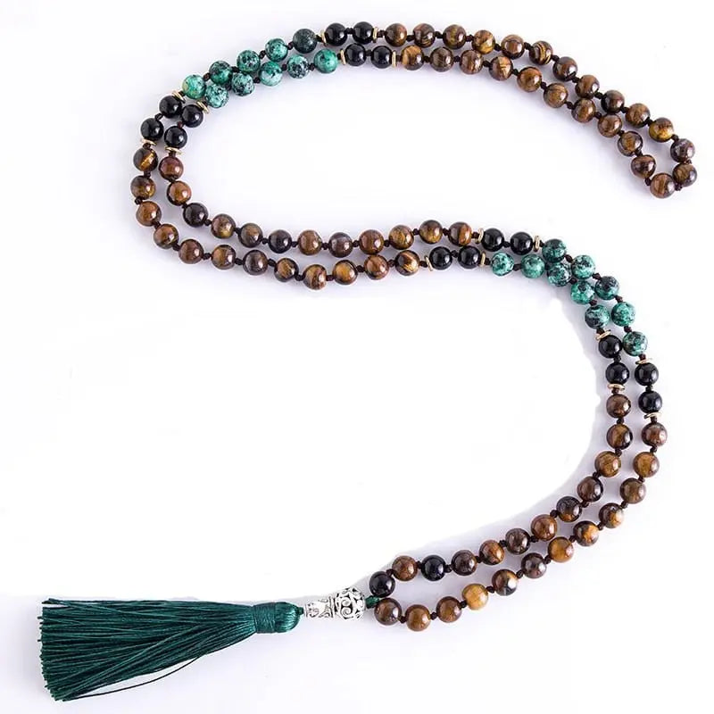 8mm Yellow Tiger Eyes Turquesa Africana Black Onyx Japamala Set Meditation Yoga Spirit Jewelry 108 Mala Beaded Tassel Necklace - Mystic Oasis Gifts