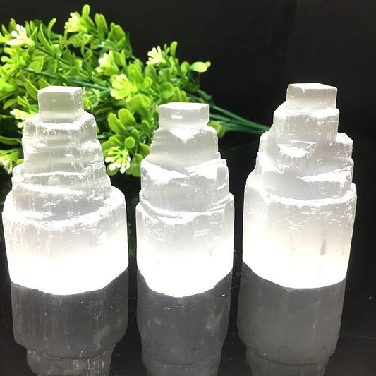 Natural Hand Carved Selenite Lamps - Mystic Oasis Gifts